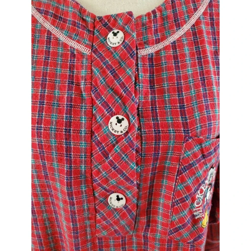 Vtg Disney Red Plaid Flannel Mickey Mouse Gown